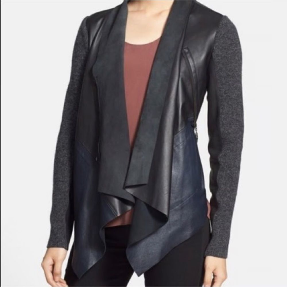 Luxury Lambskin Leather Cashmere Drape Waterfall Moto Jacket S